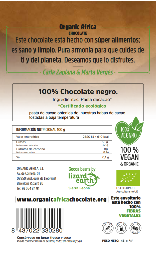 CHOCOLATE NEGRO 100% CACAO (nada más)
