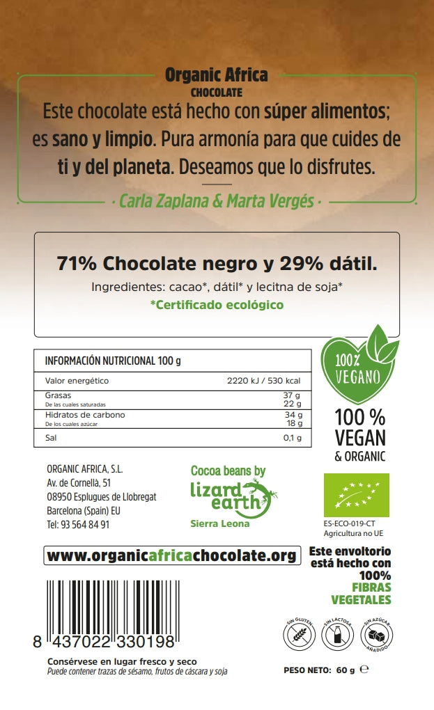 CHOCOLATE 71% CACAO + 29% DATIL
