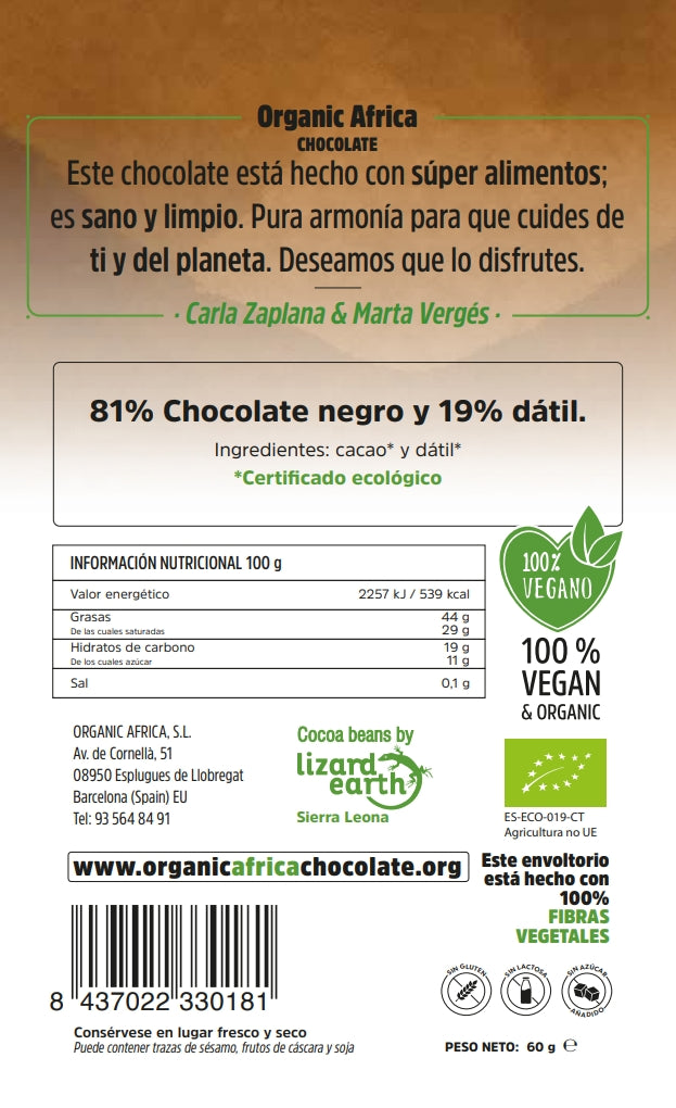 CHOCOLATE NEGRO 81% CON DATILES