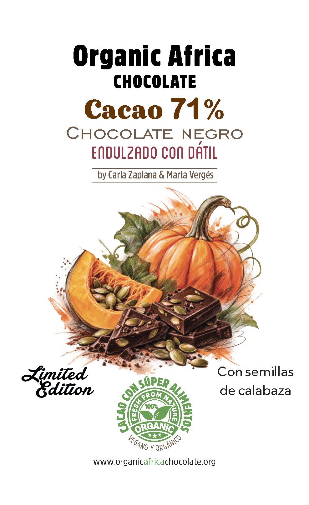EDICION LIMITADA HALLOWEEN - CHOCOLATE NEGRO 71% CON DÁTIL Y SEMILLAS DE CALABAZA ECOLÓGICAS