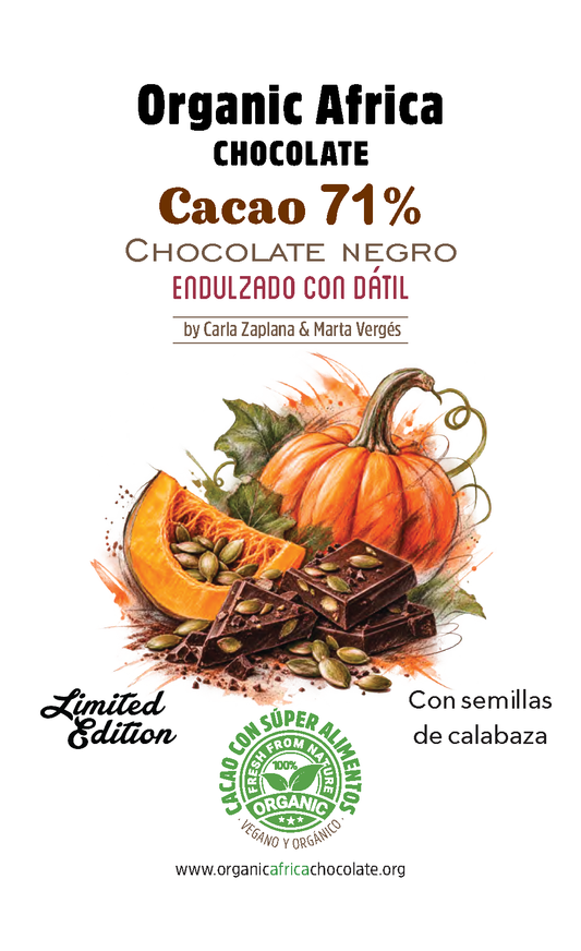 EDICIÓ LIMITADA HALLOWEEN - XOCOLATA NEGRA 71% AMB DÀTIL I LLAVORS DE CARBASSA ECOLÒGIQUES